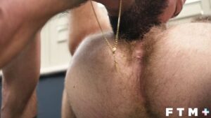 FTM Male - Hairy uncut hunk Mr. Brew gives birth to cum filled FTM stud Eddie